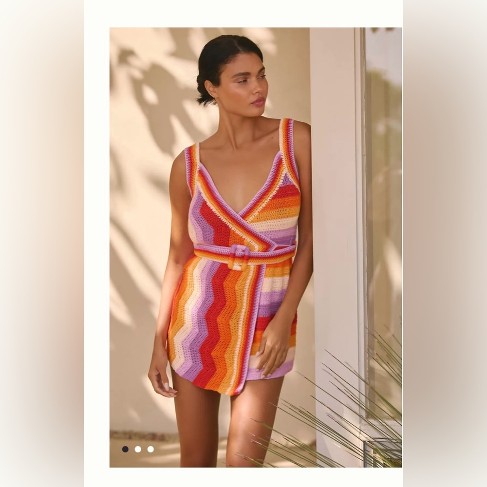 Farm Rio Multi Stripes Crochet dress